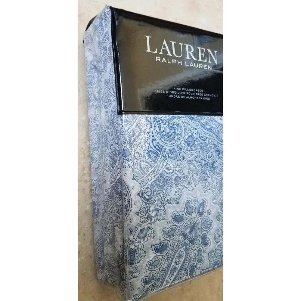 Ralph Lauren Lauren Flannel KING Pillowcases Set‎ of 2 Bantry Paisley Blue NEW
